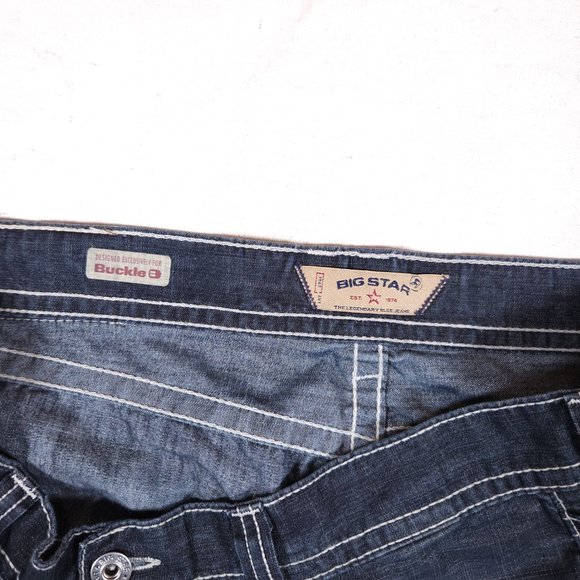 Big Star Blue Jeans Mens 38L Pioneer Boot Distressed Arcuates Stitching USA - Picture 13 of 16